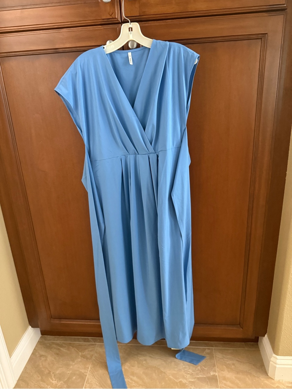 HALARA Sky Blue Wrap-Style Midi Dress